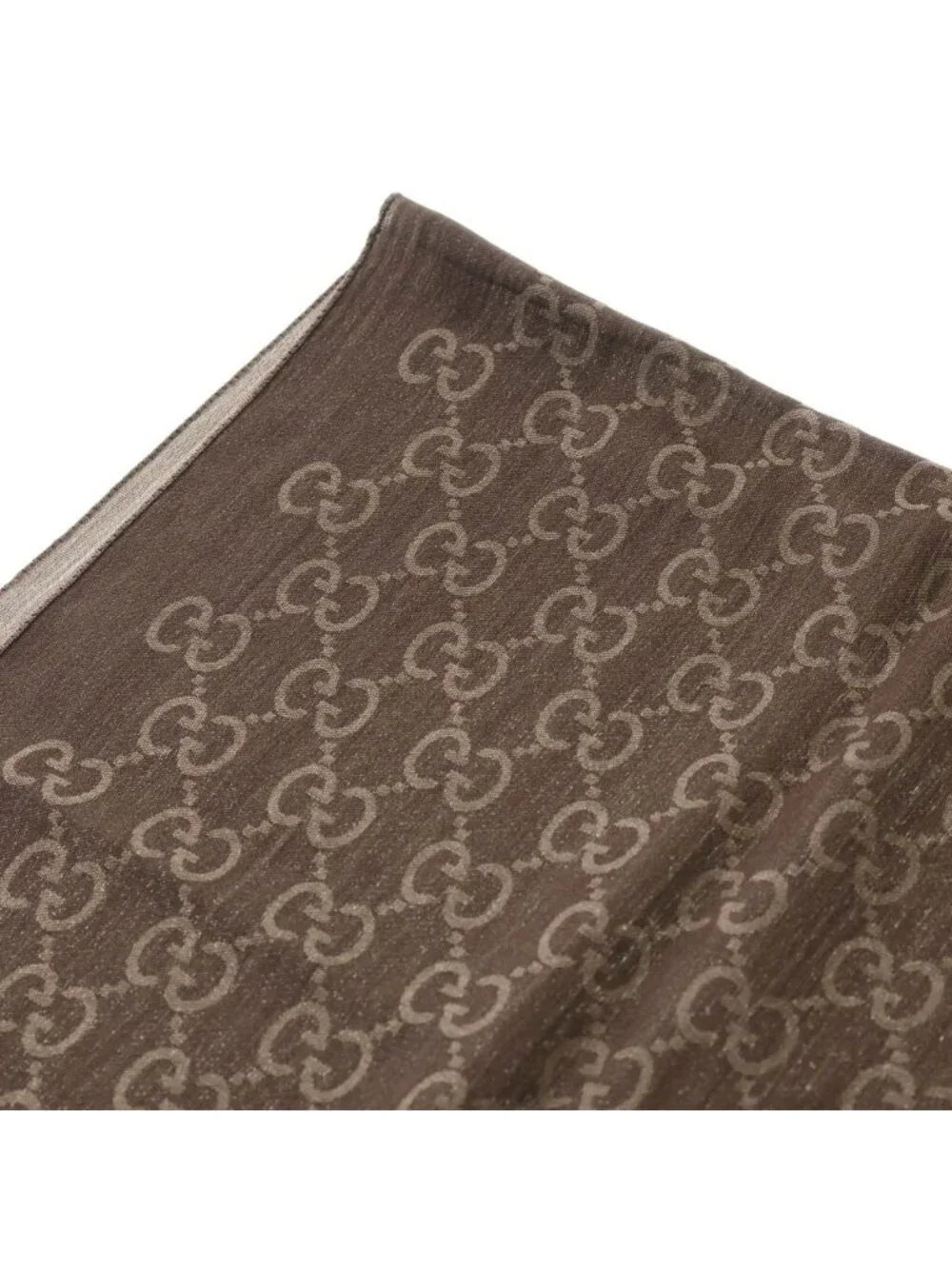 Gucci GG Logo Jacquard Silk Blend Wool Shawl Scarf Beige